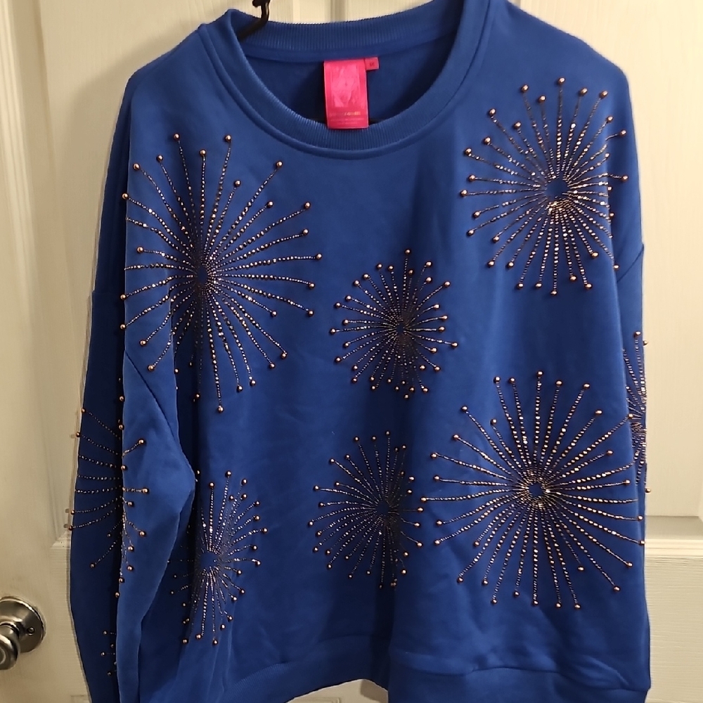 QUEEN OF SPARKLES Royal Blue Firework Sweater